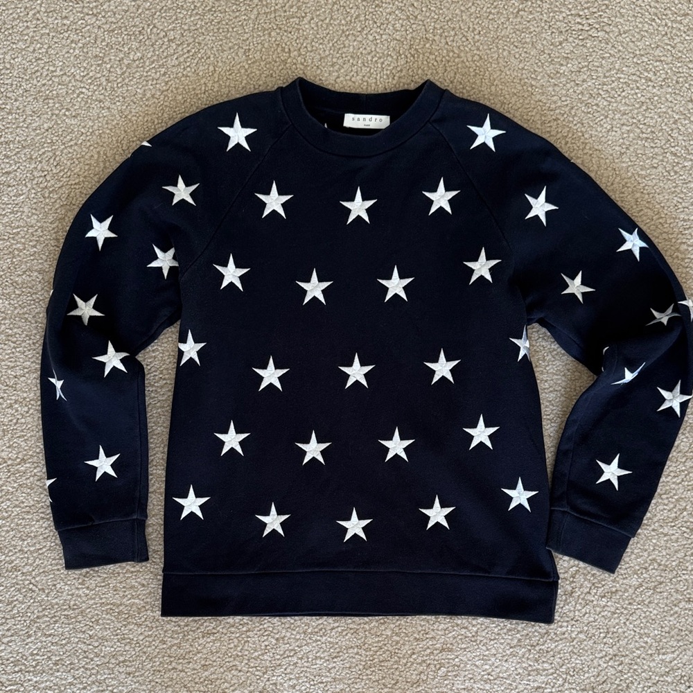 Sandro Navy Sweatshirt with White Star Accents